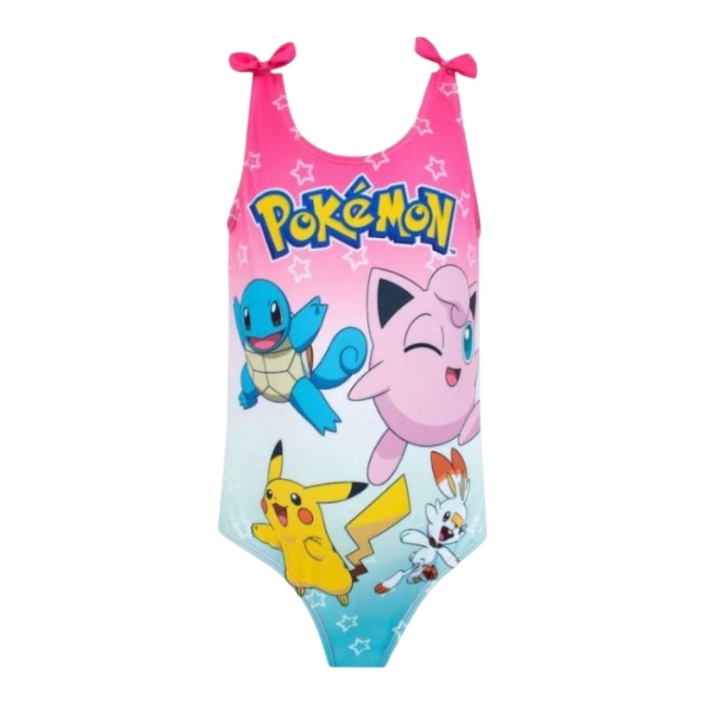 Pokemon Girls One Piece Swimsuit Pink Blue Starry Ombre Bow Accents Sz Girls 6